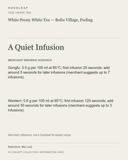 AI concept collection — brewing information card — White Peony White Tea — Boliu Village, Fuding