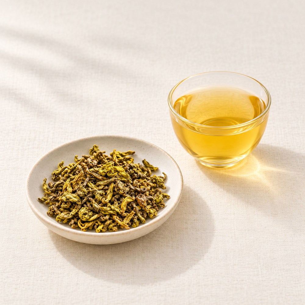 AI brewing scene concept — Pingyang Huang Tang Yellow Tea — Wenzhou