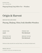 AI concept collection — origin harvest information card — Pingyang Huang Tang Yellow Tea — Wenzhou