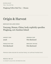 AI concept collection — origin harvest information card — Pingjiang Yellow Bud Tea — Hunan