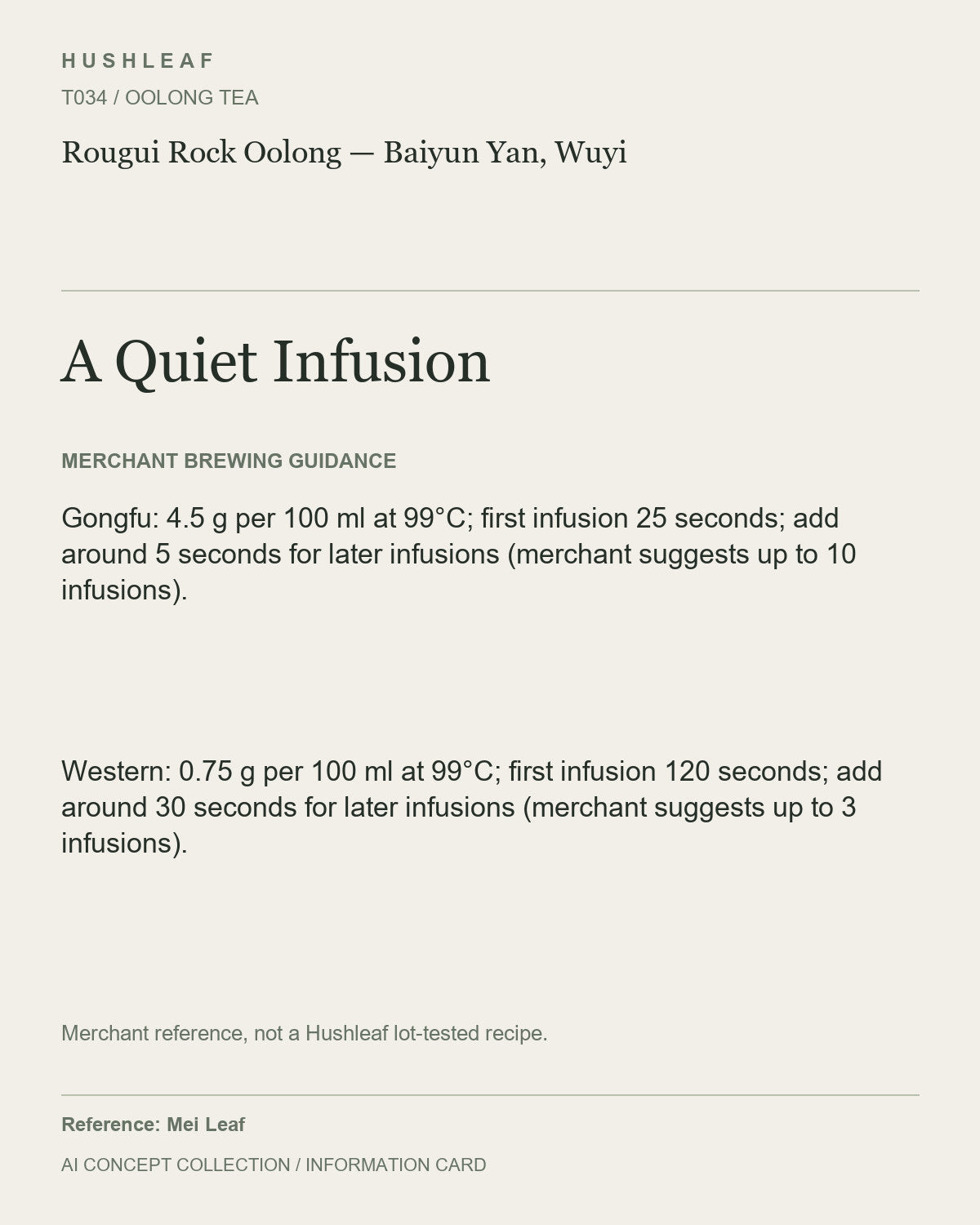 AI concept collection — brewing information card — Rougui Rock Oolong — Baiyun Yan, Wuyi