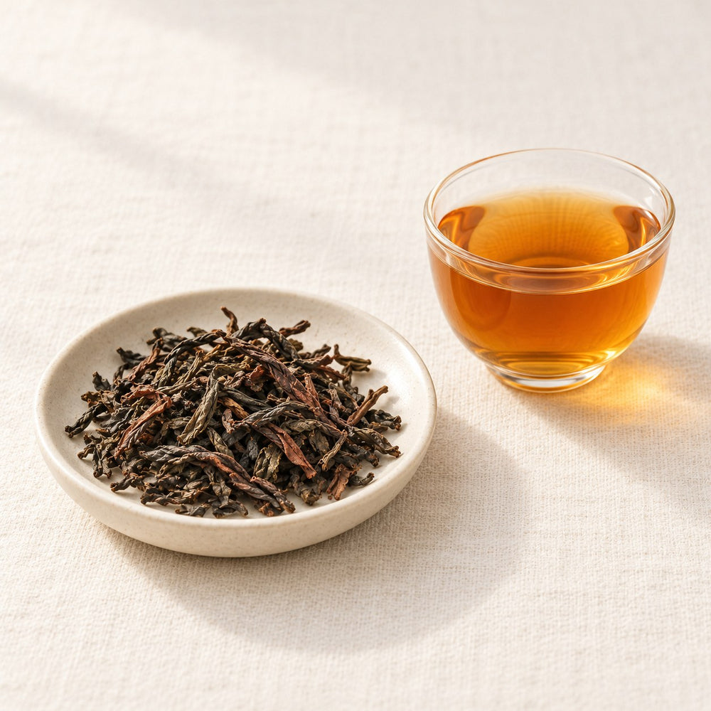 AI brewing scene concept — Qi Dan Da Hong Pao Oolong — Roaring Tiger Gorge