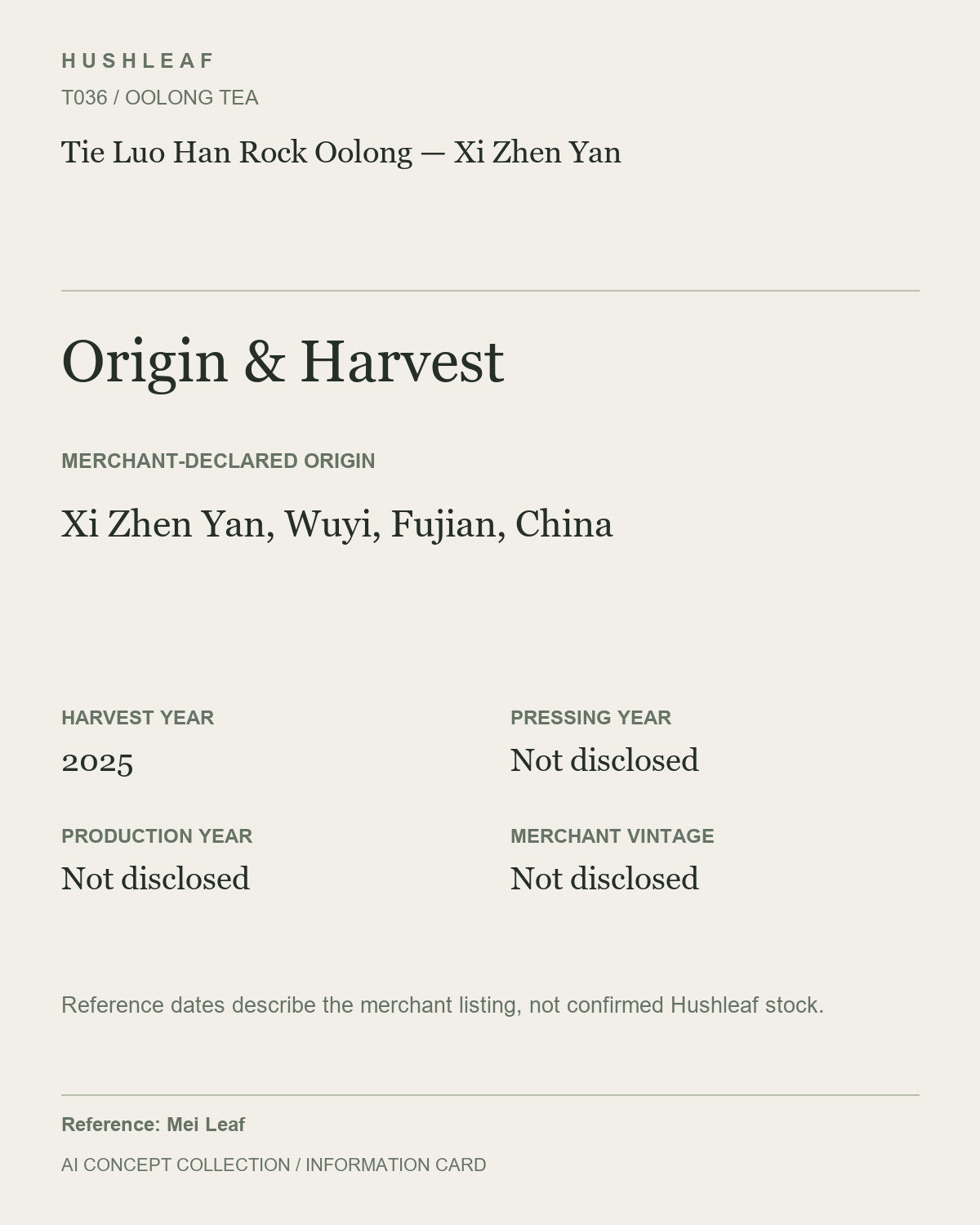 AI concept collection — origin harvest information card — Tie Luo Han Rock Oolong — Xi Zhen Yan
