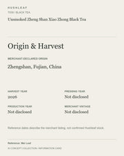AI concept collection — origin harvest information card — Unsmoked Zheng Shan Xiao Zhong Black Tea