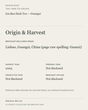 AI concept collection — origin harvest information card — Liu Bao Dark Tea — Guangxi