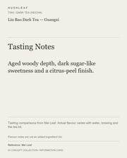 AI concept collection — tasting information card — Liu Bao Dark Tea — Guangxi
