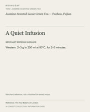 AI concept collection — brewing information card — Jasmine-Scented Loose Green Tea — Fuzhou, Fujian