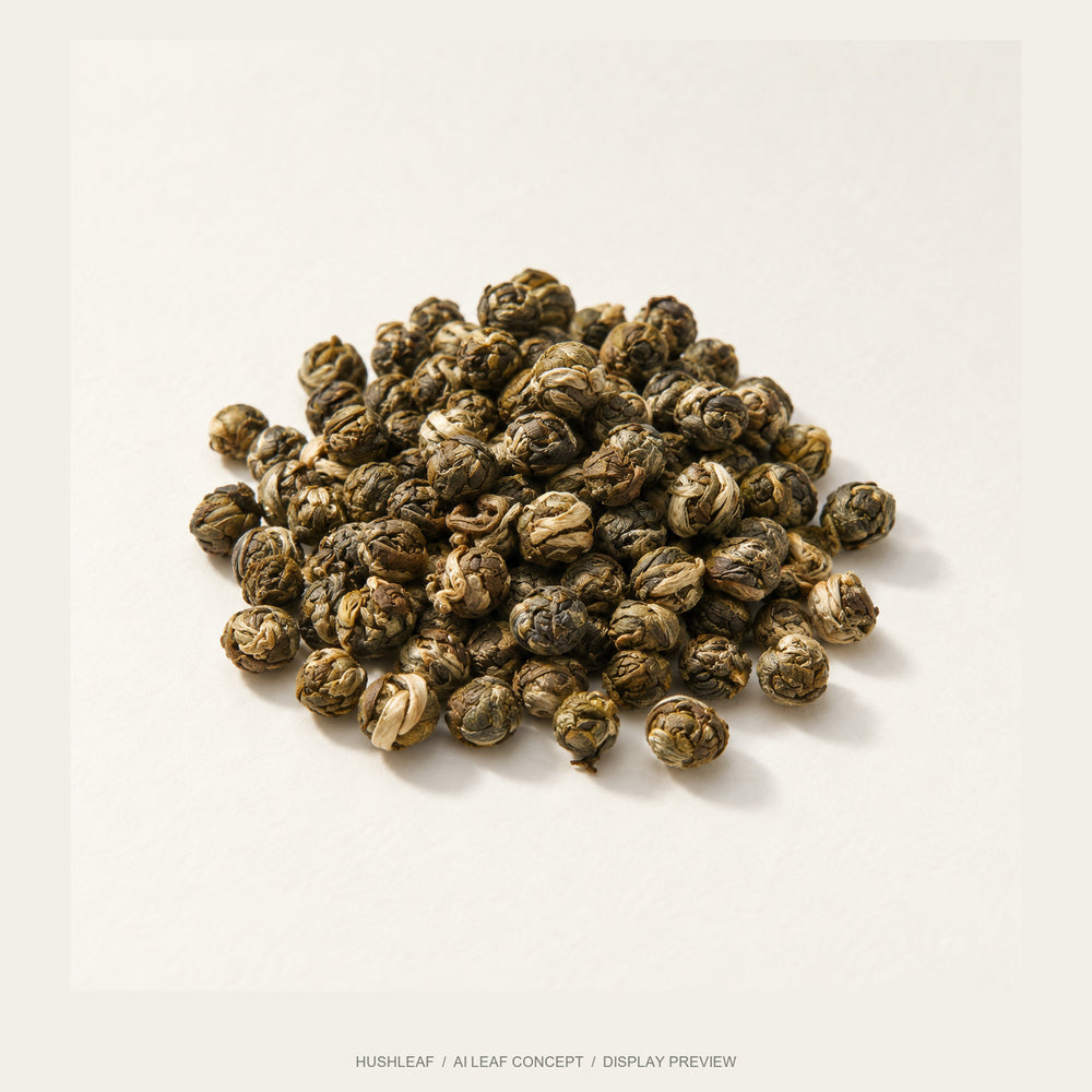 AI leaf concept — Jasmine Dragon Pearls Green Tea — Fuzhou, Fujian