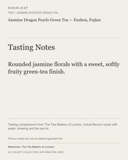 AI concept collection — tasting information card — Jasmine Dragon Pearls Green Tea — Fuzhou, Fujian