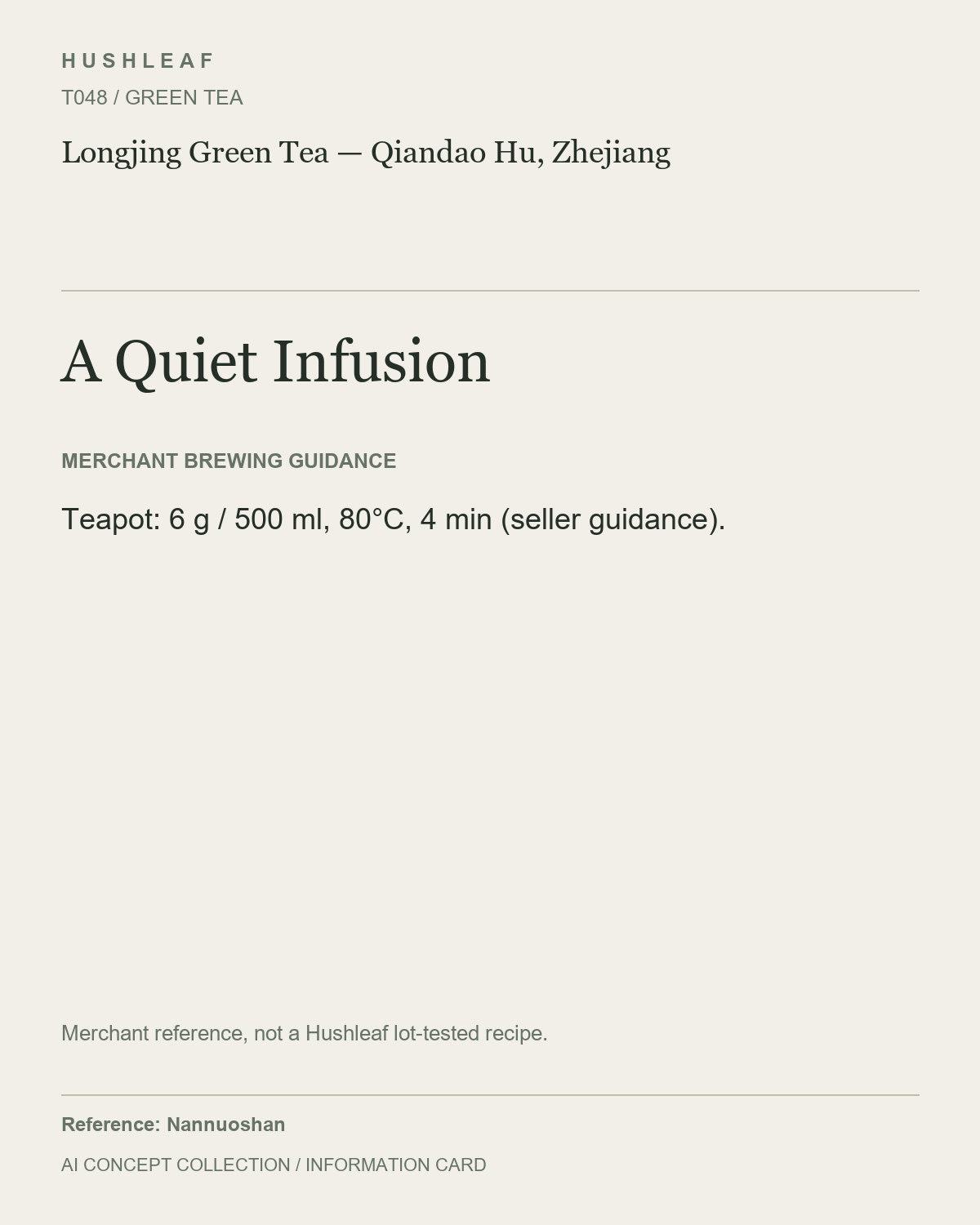 AI concept collection — brewing information card — Longjing Green Tea — Qiandao Hu, Zhejiang