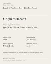 AI concept collection — origin harvest information card — Luan Gua Pian Green Tea — Qitoushan, Jinzhai