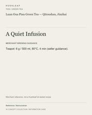 AI concept collection — brewing information card — Luan Gua Pian Green Tea — Qitoushan, Jinzhai