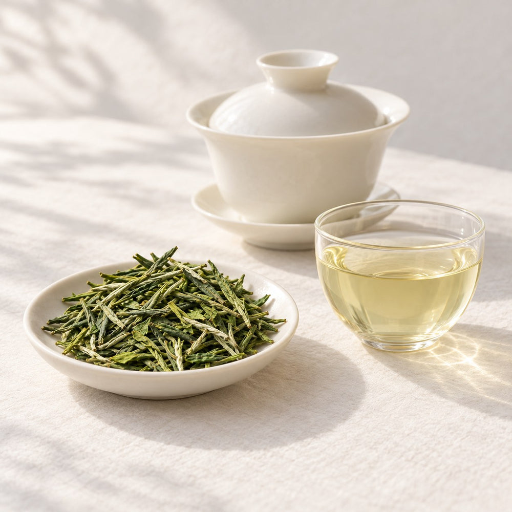 AI brewing scene concept — Huangshan Maofeng Green Tea — Anhui