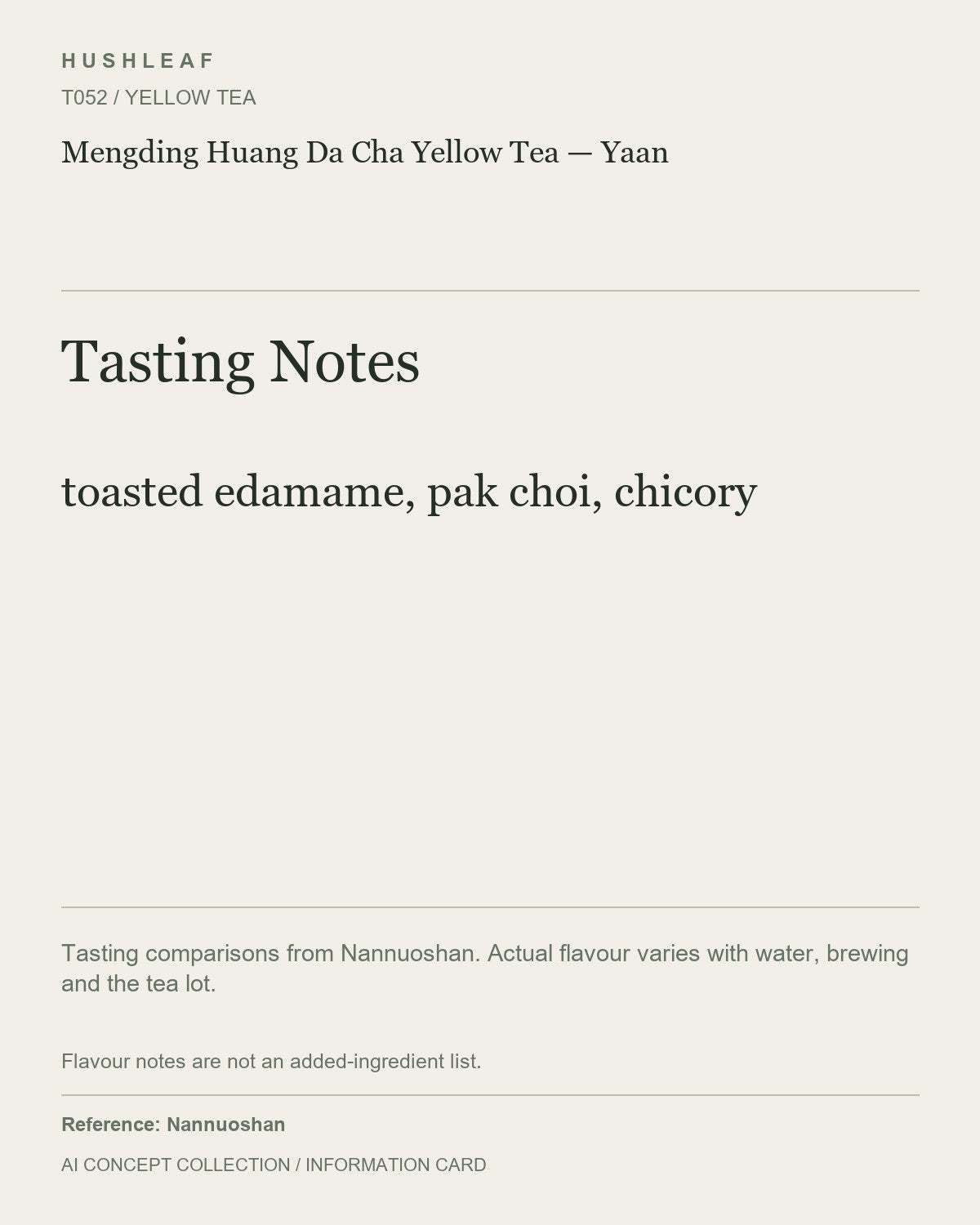 AI concept collection — tasting information card — Mengding Huang Da Cha Yellow Tea — Yaan