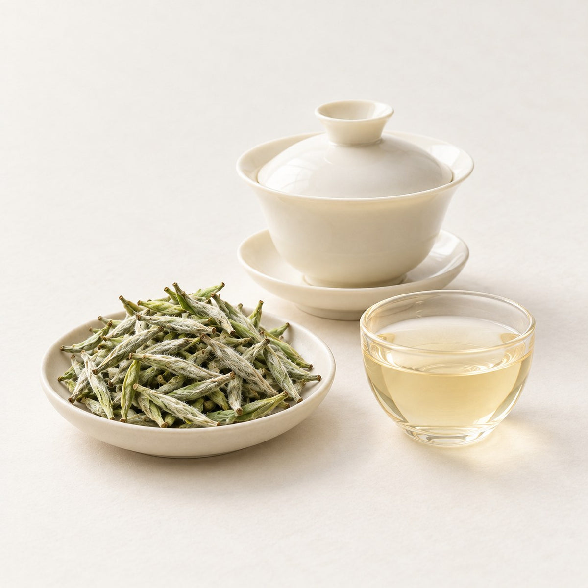 AI brewing scene concept — Silver Needle White Tea — Lingtou, Fuding