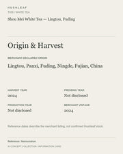AI concept collection — origin harvest information card — Shou Mei White Tea — Lingtou, Fuding