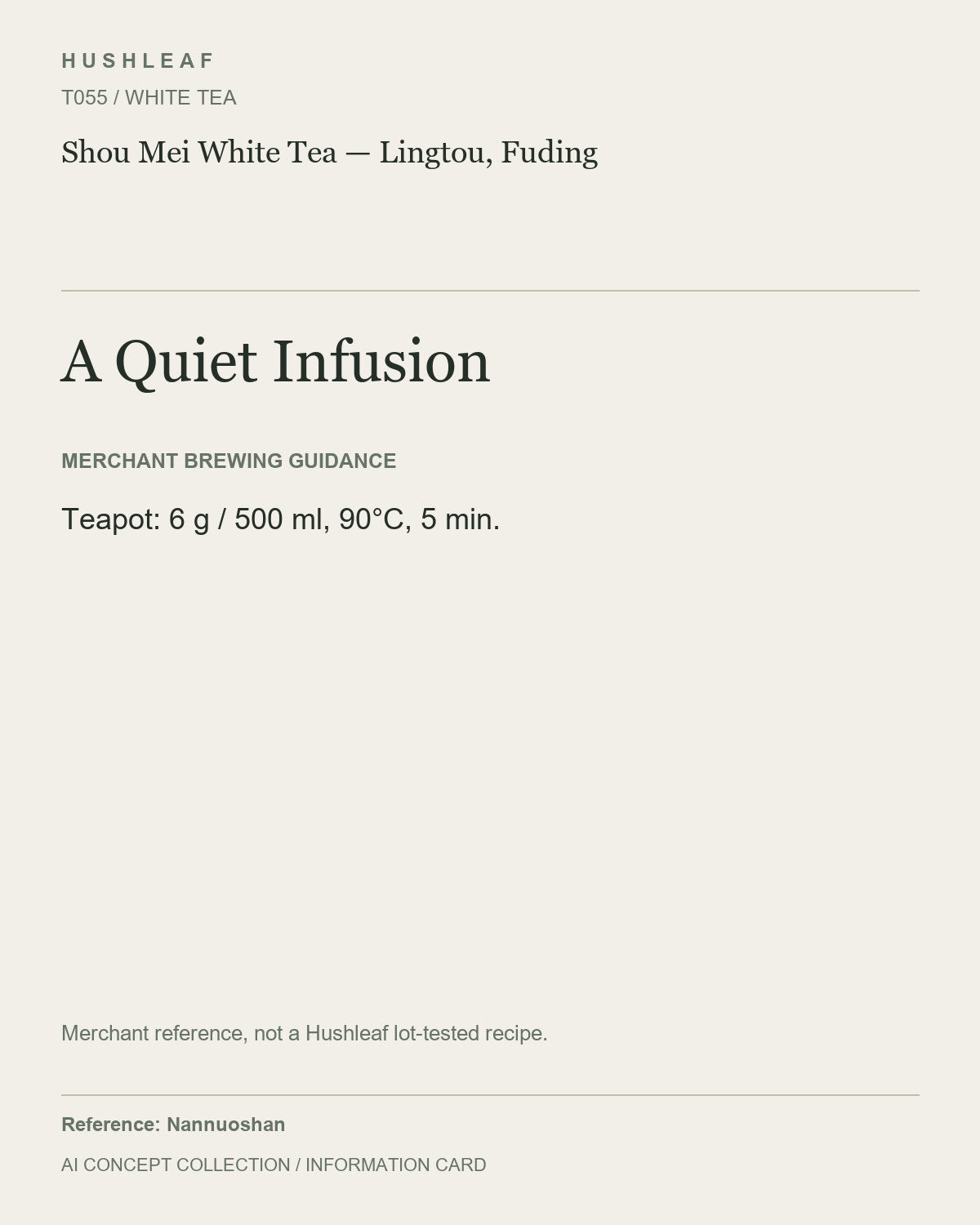 AI concept collection — brewing information card — Shou Mei White Tea — Lingtou, Fuding