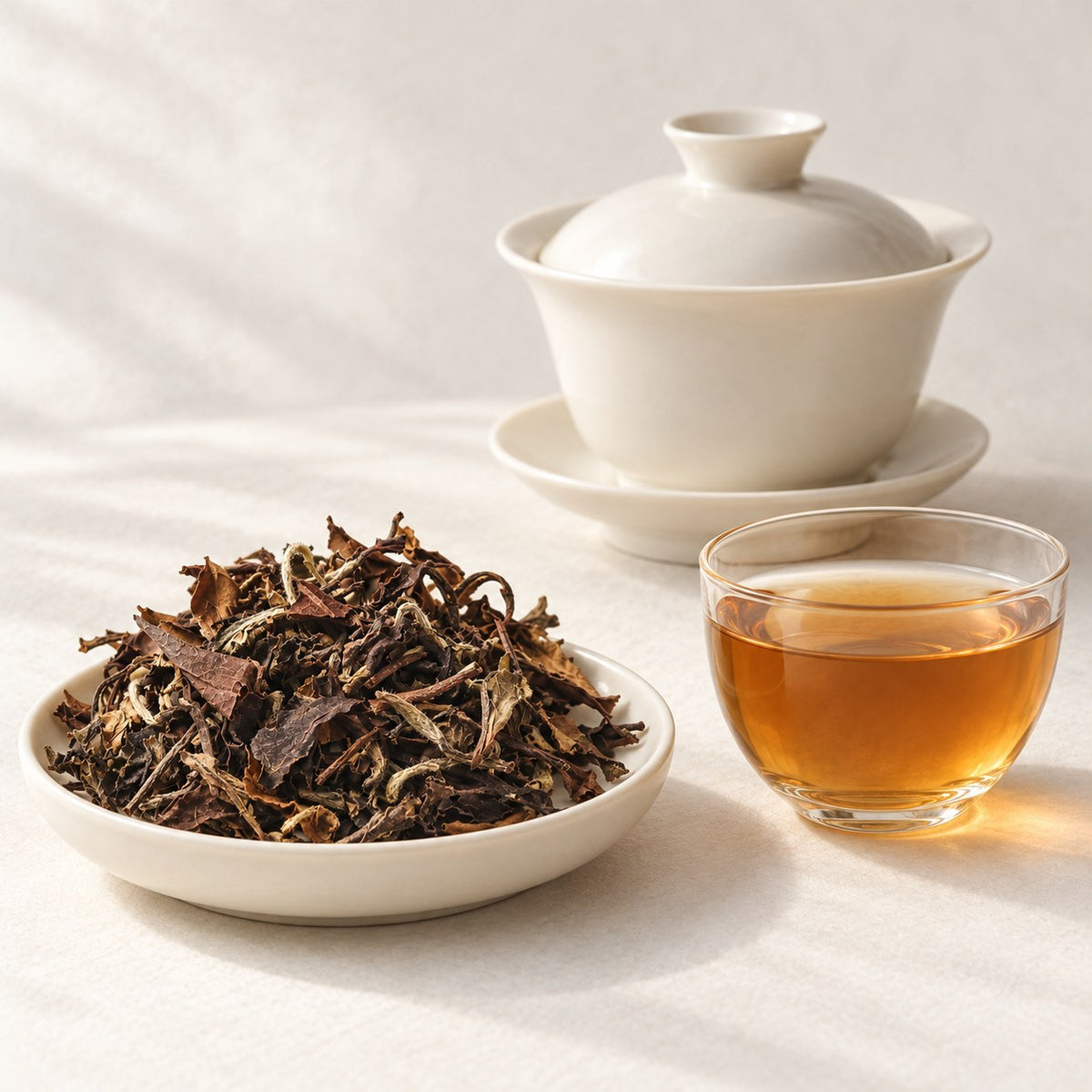AI brewing scene concept — Aged Shou Mei White Tea — Dayangshan