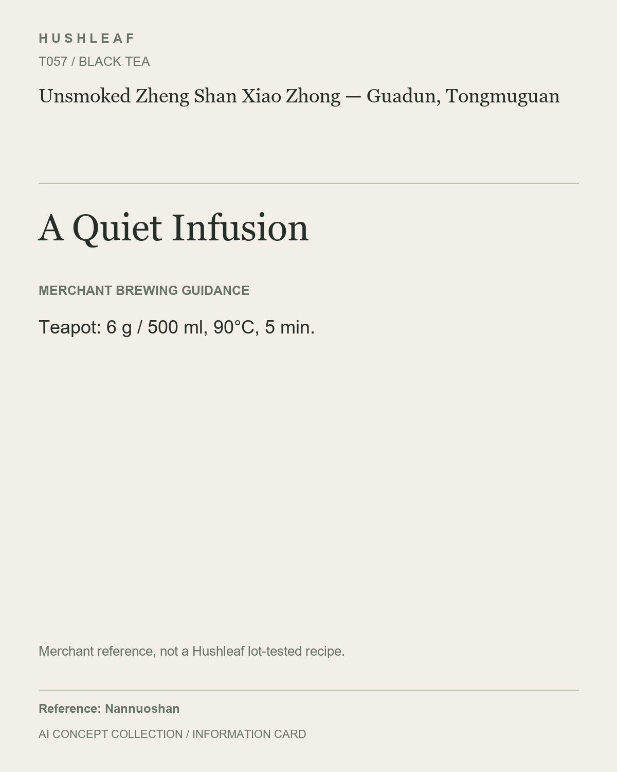 AI concept collection — brewing information card — Unsmoked Zheng Shan Xiao Zhong — Guadun, Tongmuguan