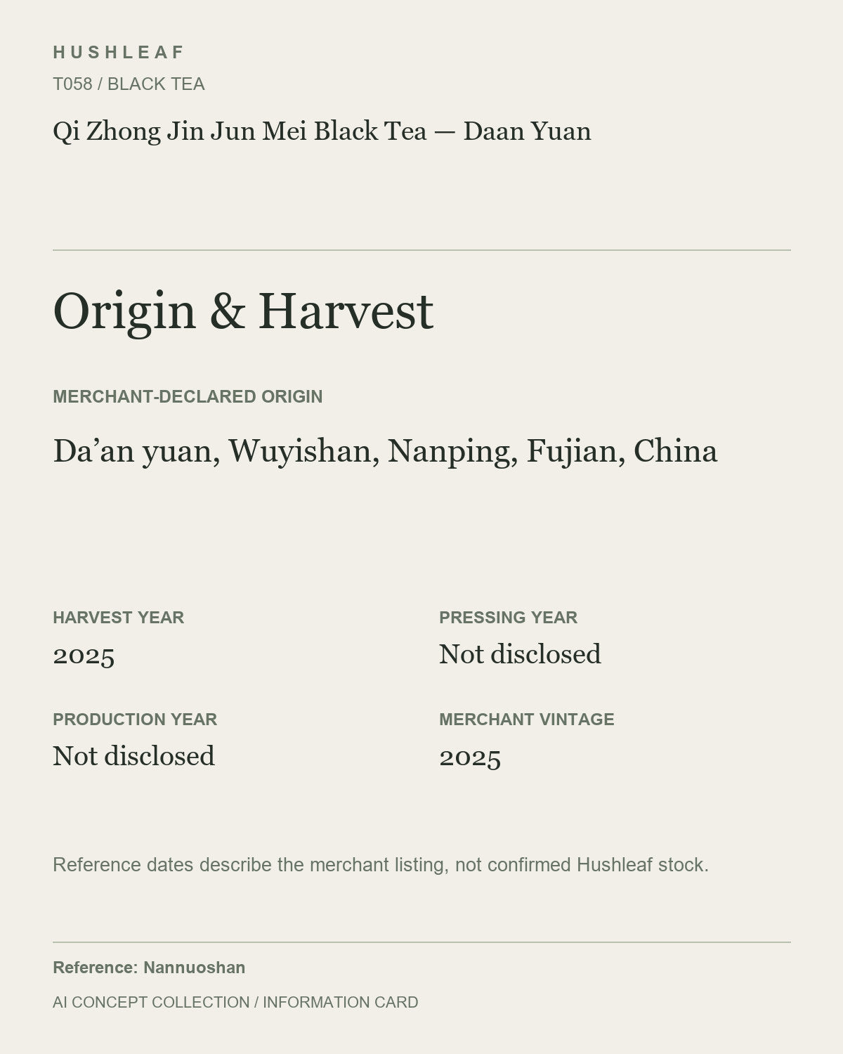 AI concept collection — origin harvest information card — Qi Zhong Jin Jun Mei Black Tea — Daan Yuan
