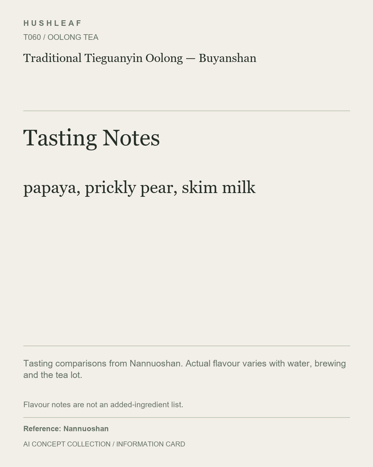 AI concept collection — tasting information card — Traditional Tieguanyin Oolong — Buyanshan
