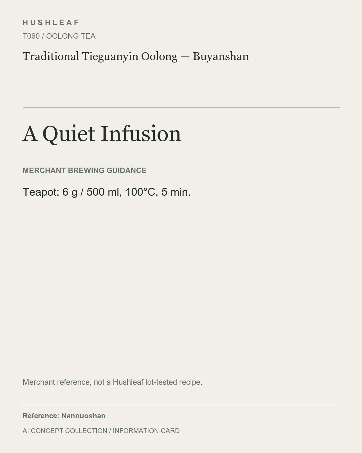 AI concept collection — brewing information card — Traditional Tieguanyin Oolong — Buyanshan