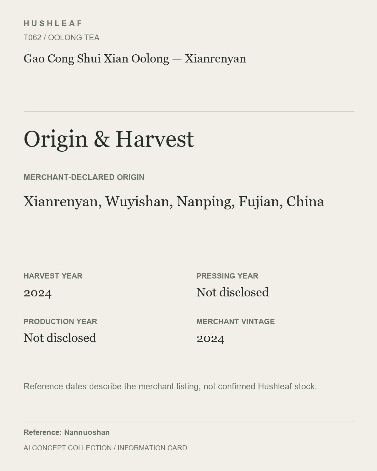 AI concept collection — origin harvest information card — Gao Cong Shui Xian Oolong — Xianrenyan