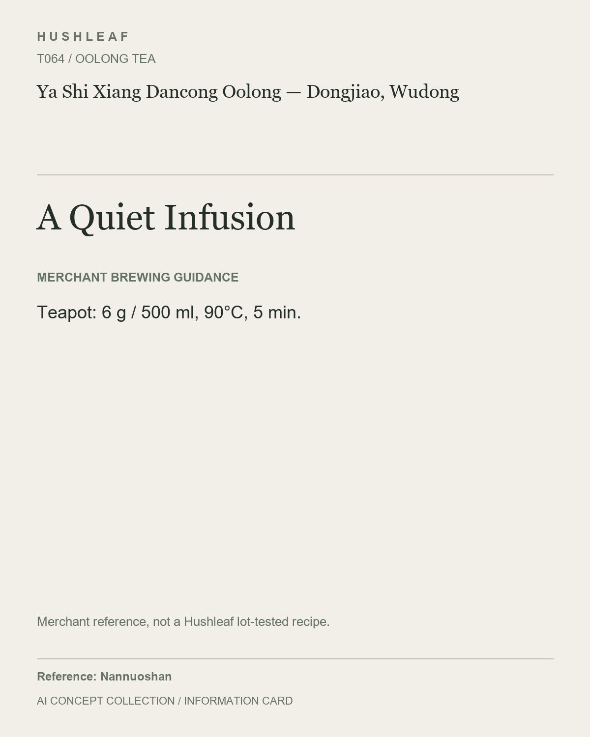 AI concept collection — brewing information card — Ya Shi Xiang Dancong Oolong — Dongjiao, Wudong
