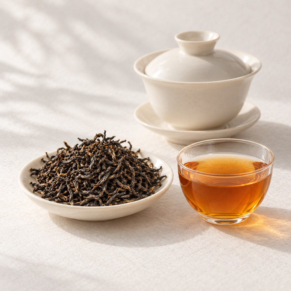 AI brewing scene concept — Qimen Mao Feng Black Tea — Anhui