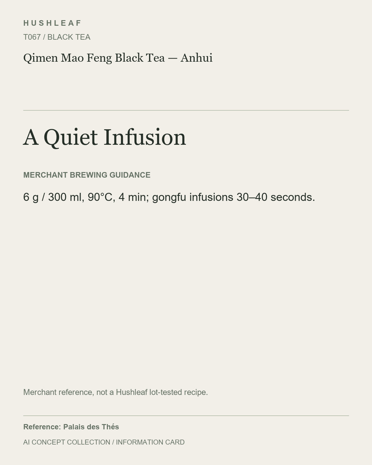 AI concept collection — brewing information card — Qimen Mao Feng Black Tea — Anhui