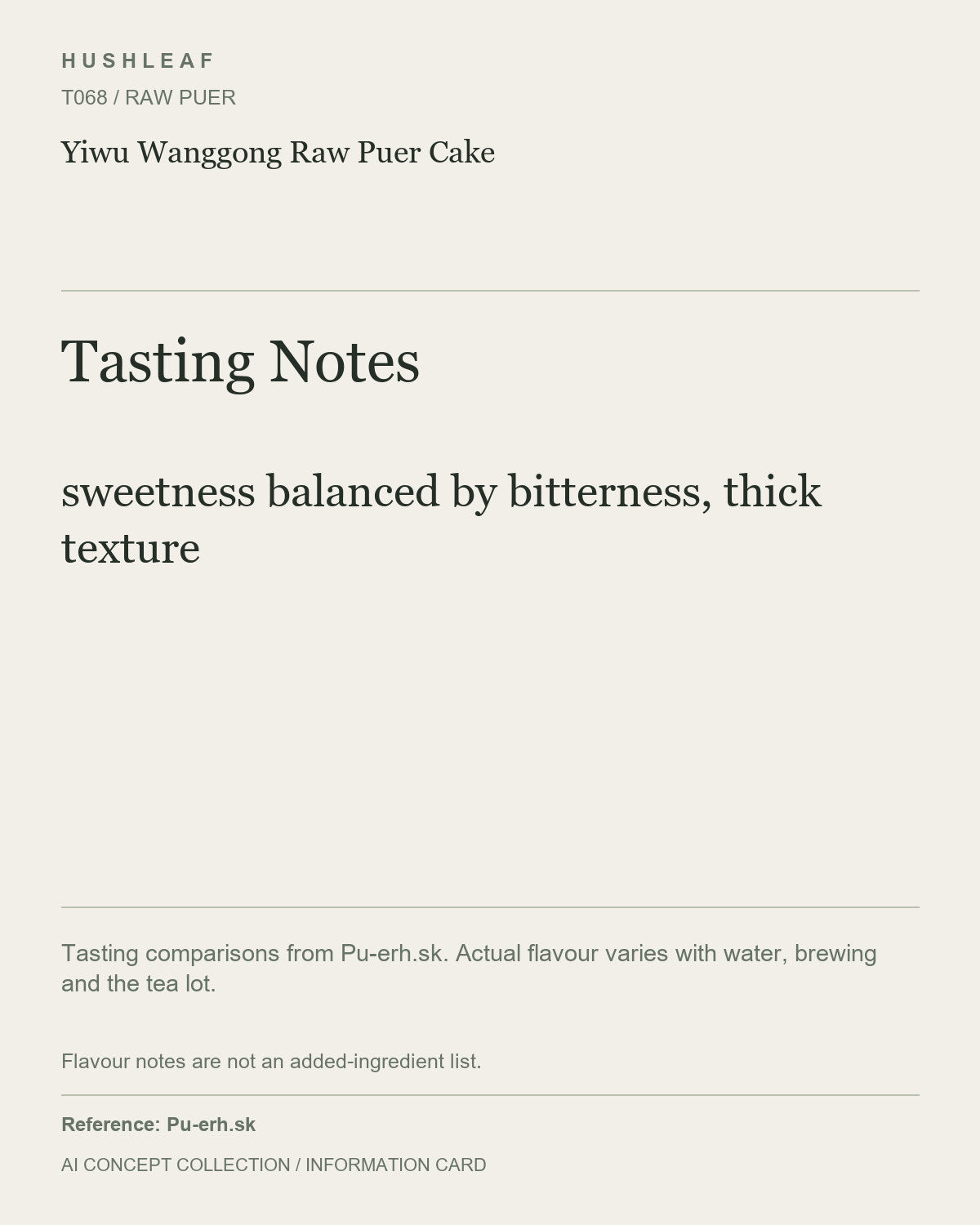 AI concept collection — tasting information card — Yiwu Wanggong Raw Puer Cake
