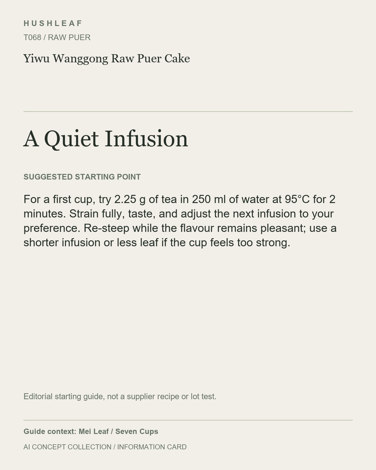 AI concept collection — brewing information card — Yiwu Wanggong Raw Puer Cake