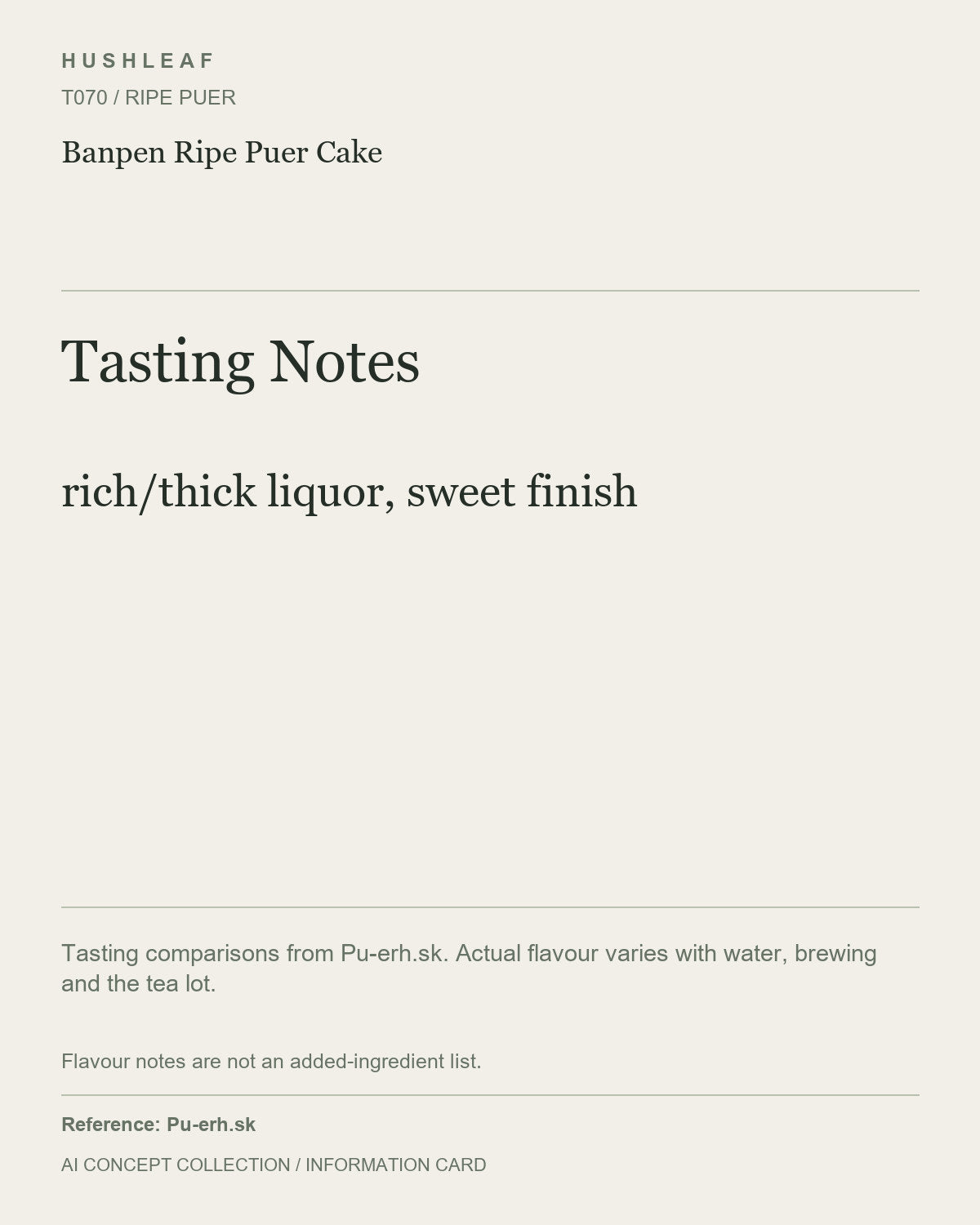 AI concept collection — tasting information card — Banpen Ripe Puer Cake