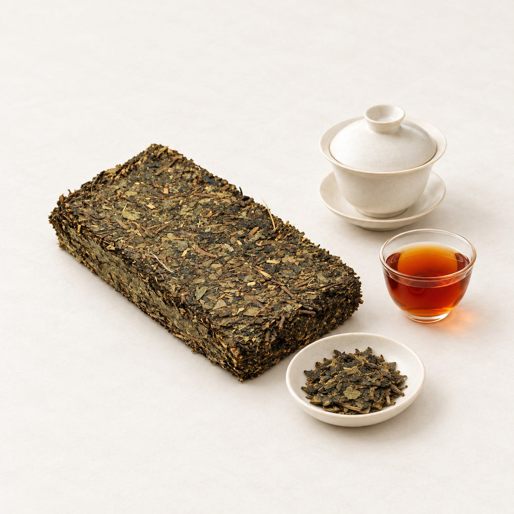 AI brewing scene concept — Fu Zhuan Dark Tea — Anhua