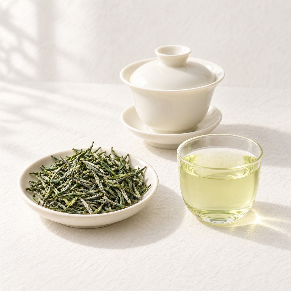 AI brewing scene concept — Lushan Yunwu Green Tea — Bilongtan, Jiangxi