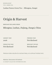 AI concept collection — origin harvest information card — Lushan Yunwu Green Tea — Bilongtan, Jiangxi
