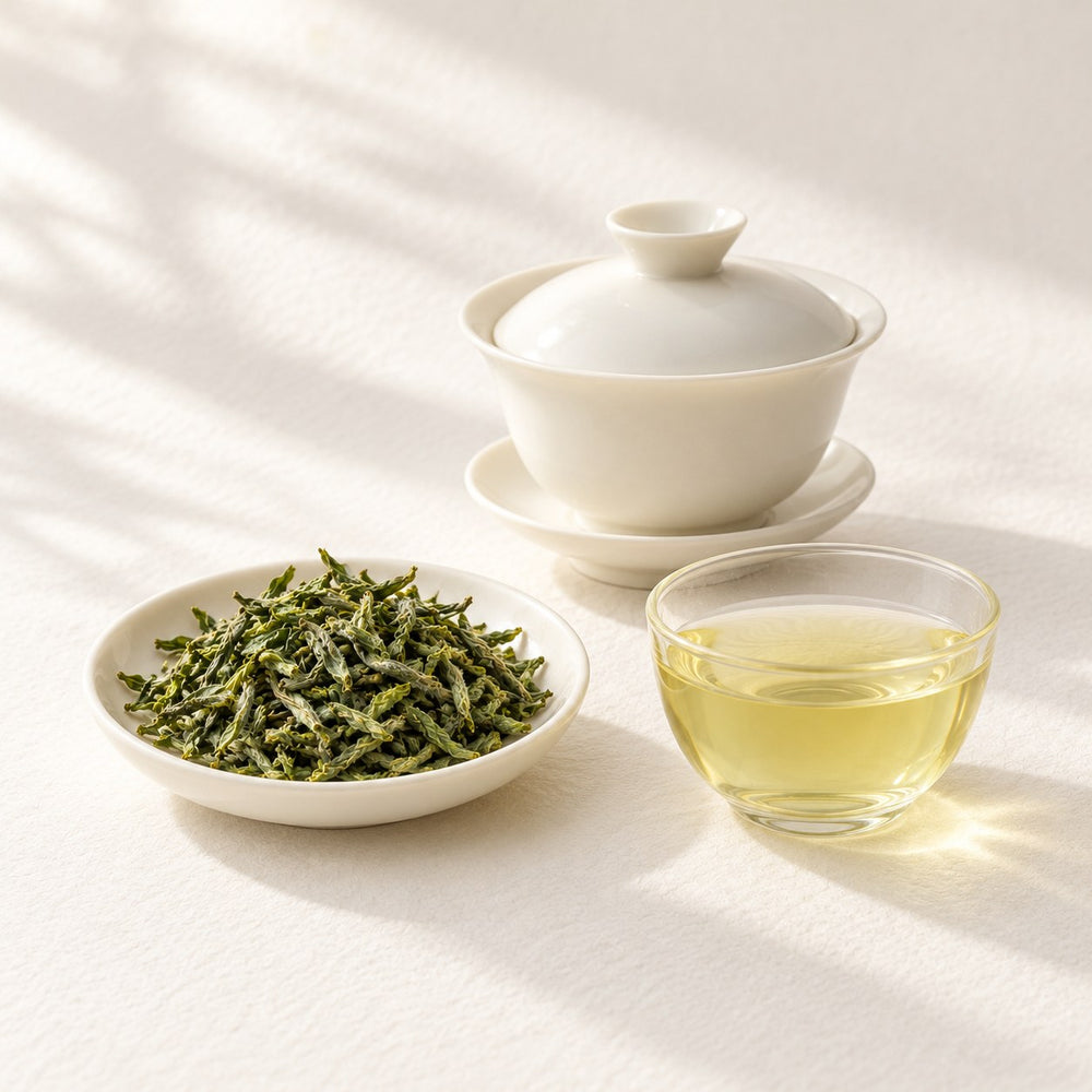 AI brewing scene concept — Mengding Ganlu Green Tea — Sichuan