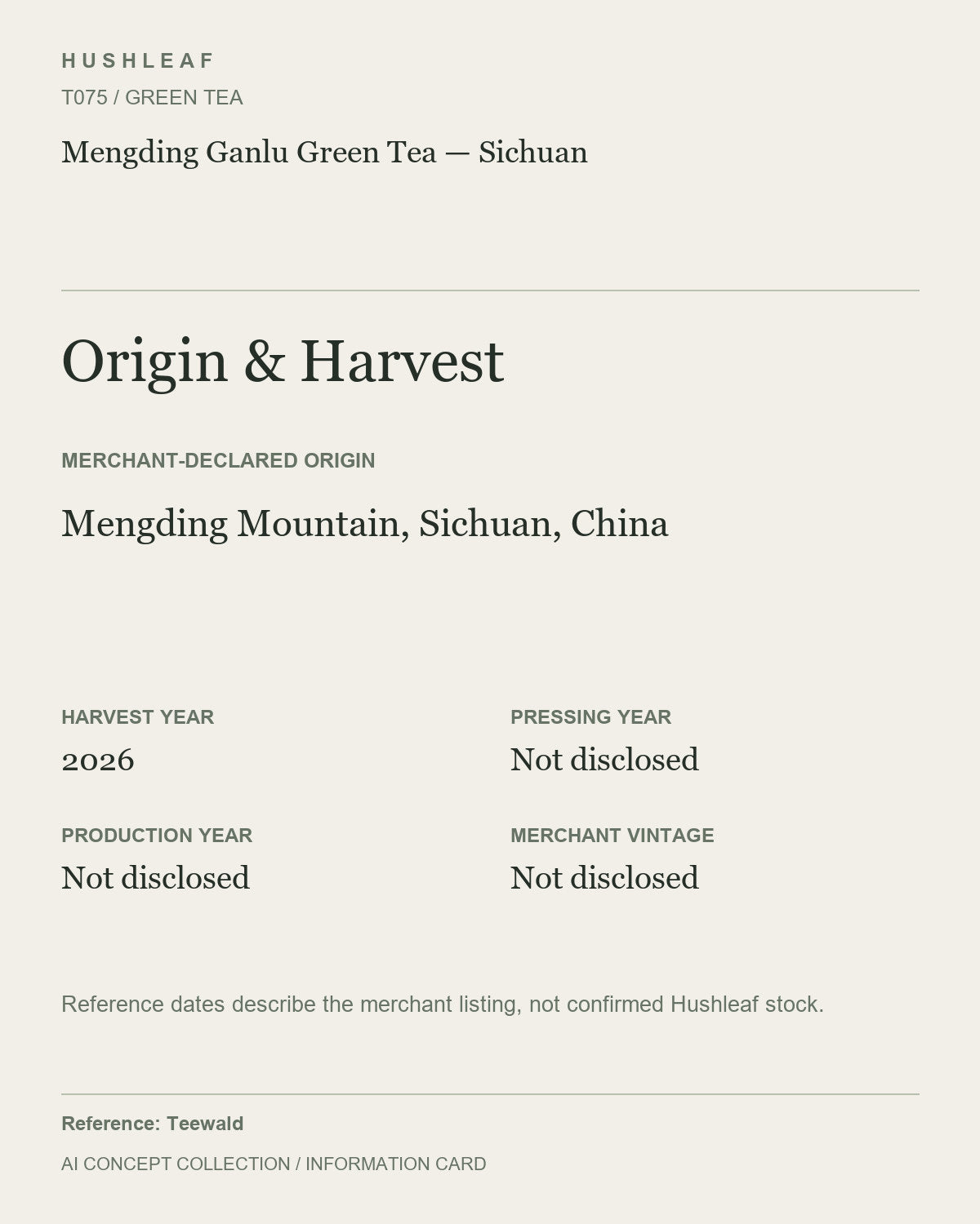 AI concept collection — origin harvest information card — Mengding Ganlu Green Tea — Sichuan