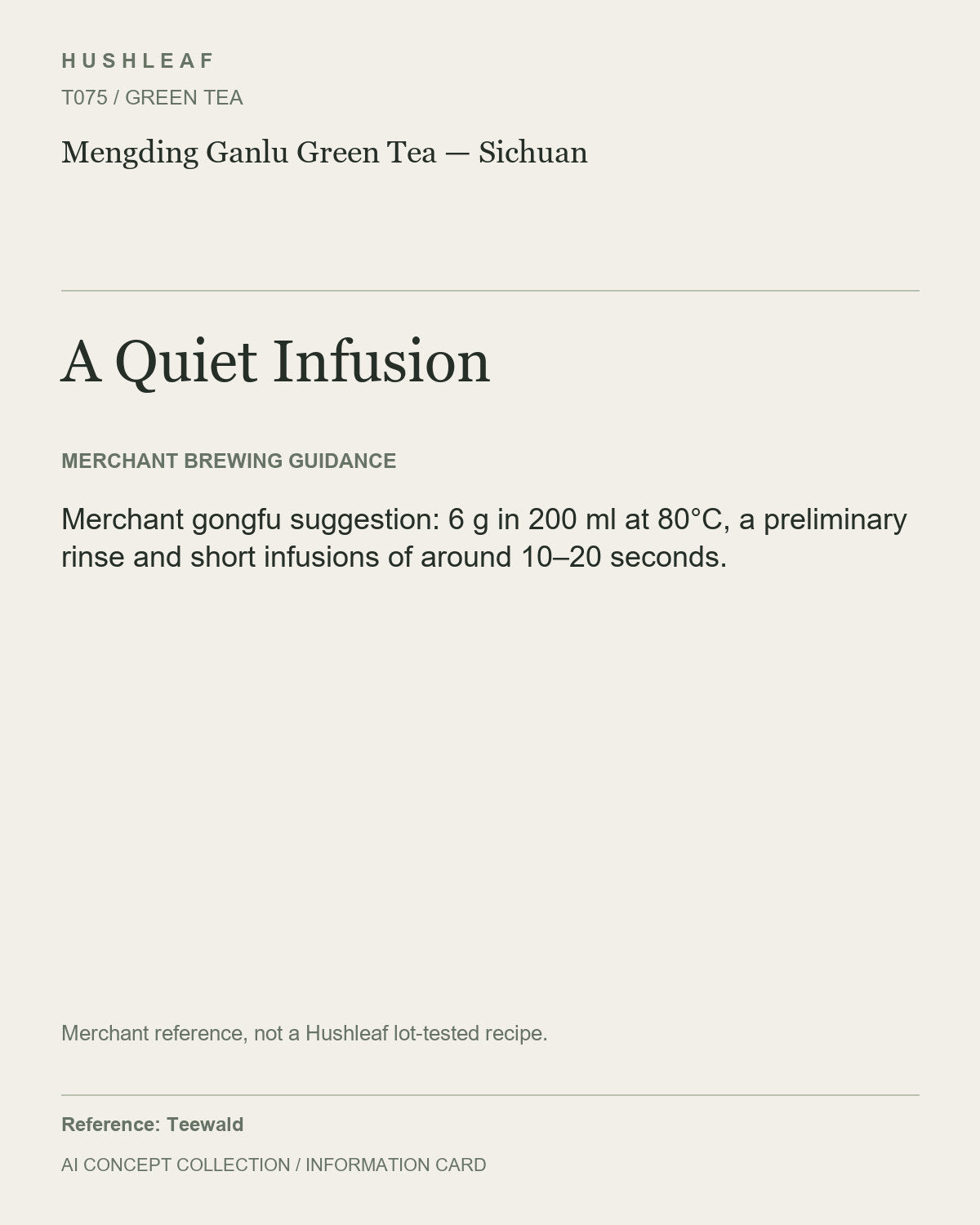 AI concept collection — brewing information card — Mengding Ganlu Green Tea — Sichuan
