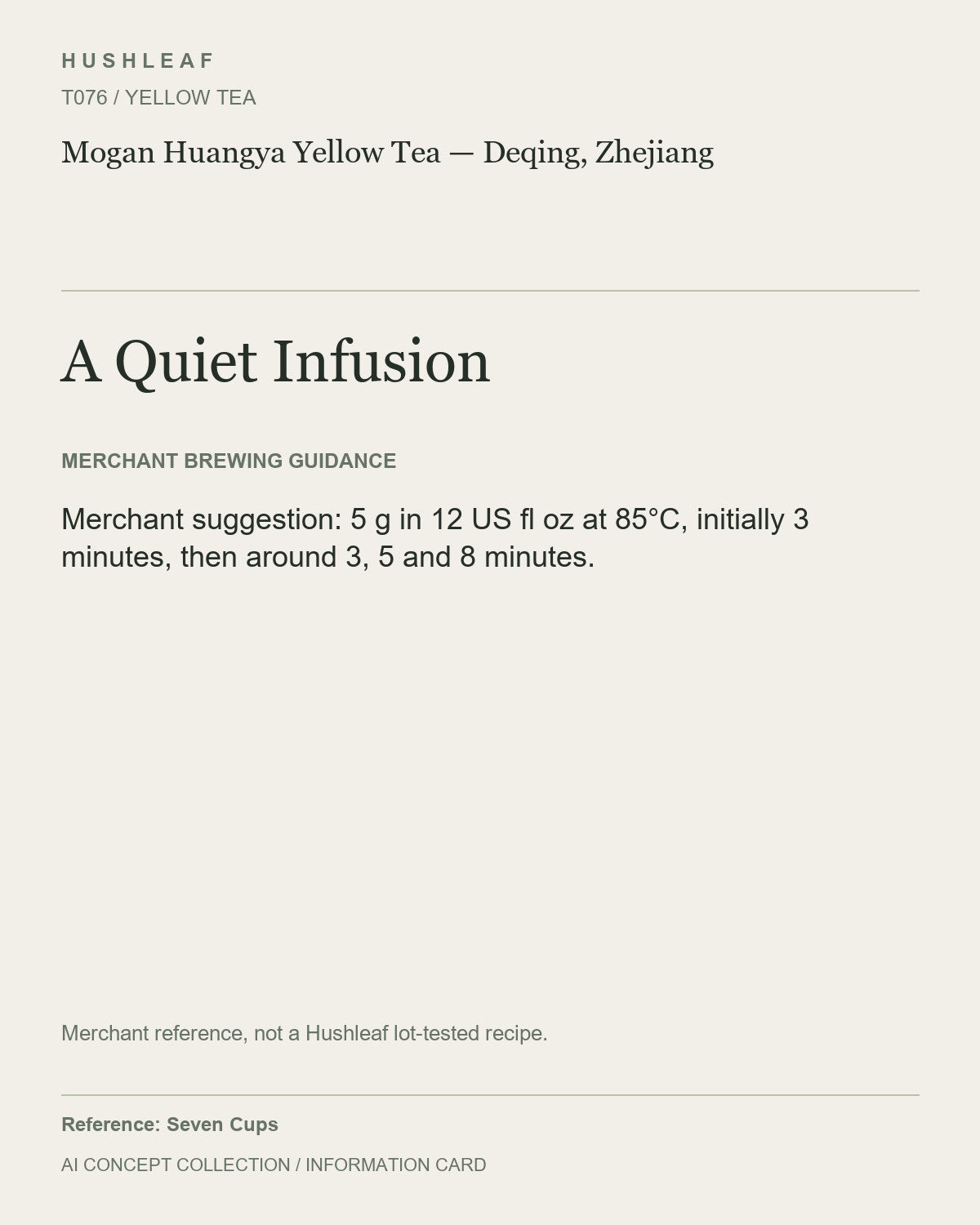AI concept collection — brewing information card — Mogan Huangya Yellow Tea — Deqing, Zhejiang