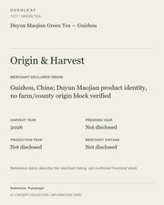 AI concept collection — origin harvest information card — Duyun Maojian Green Tea — Guizhou