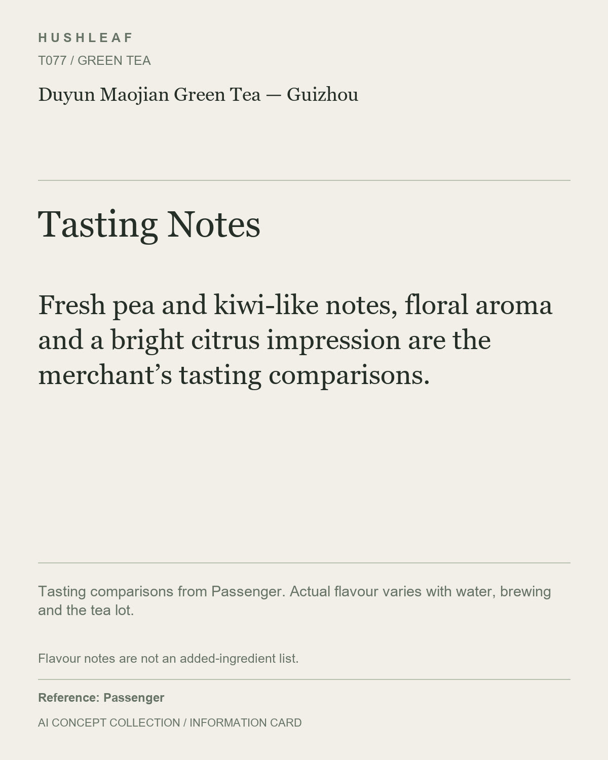 AI concept collection — tasting information card — Duyun Maojian Green Tea — Guizhou