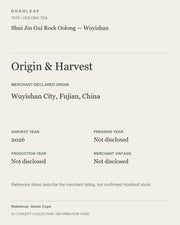 AI concept collection — origin harvest information card — Shui Jin Gui Rock Oolong — Wuyishan