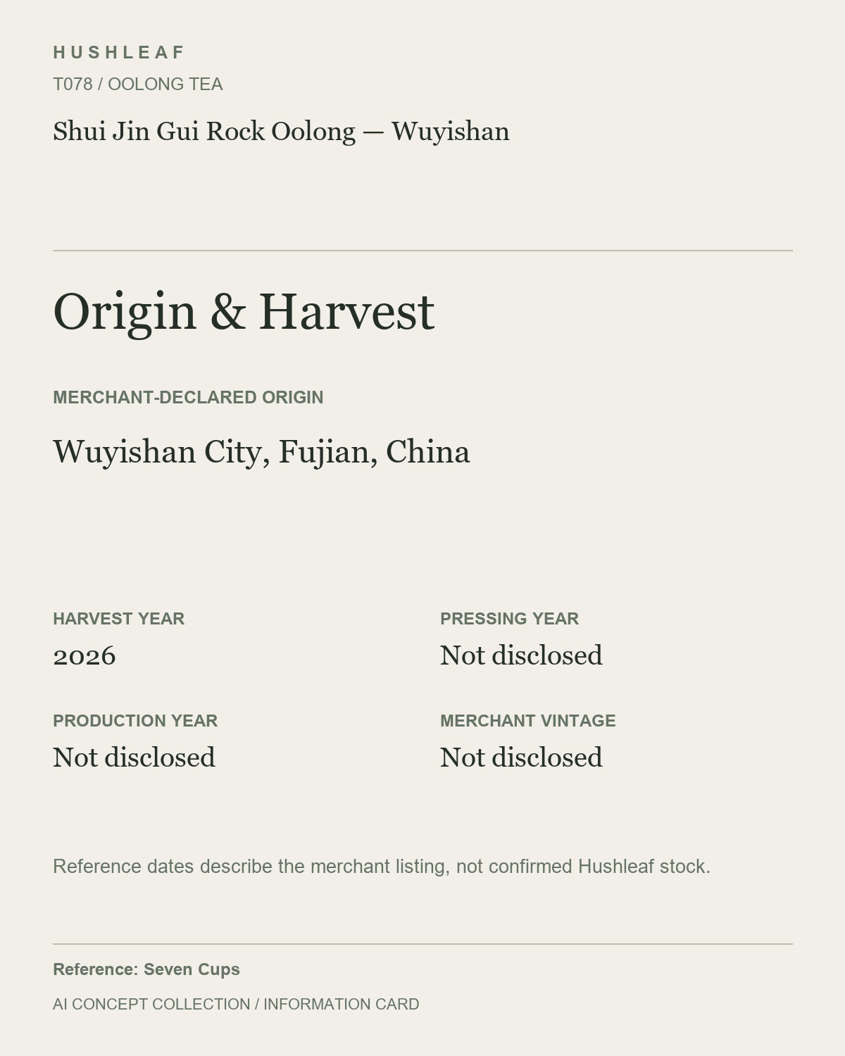 AI concept collection — origin harvest information card — Shui Jin Gui Rock Oolong — Wuyishan