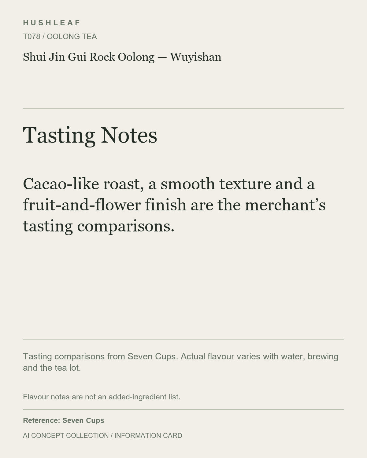 AI concept collection — tasting information card — Shui Jin Gui Rock Oolong — Wuyishan
