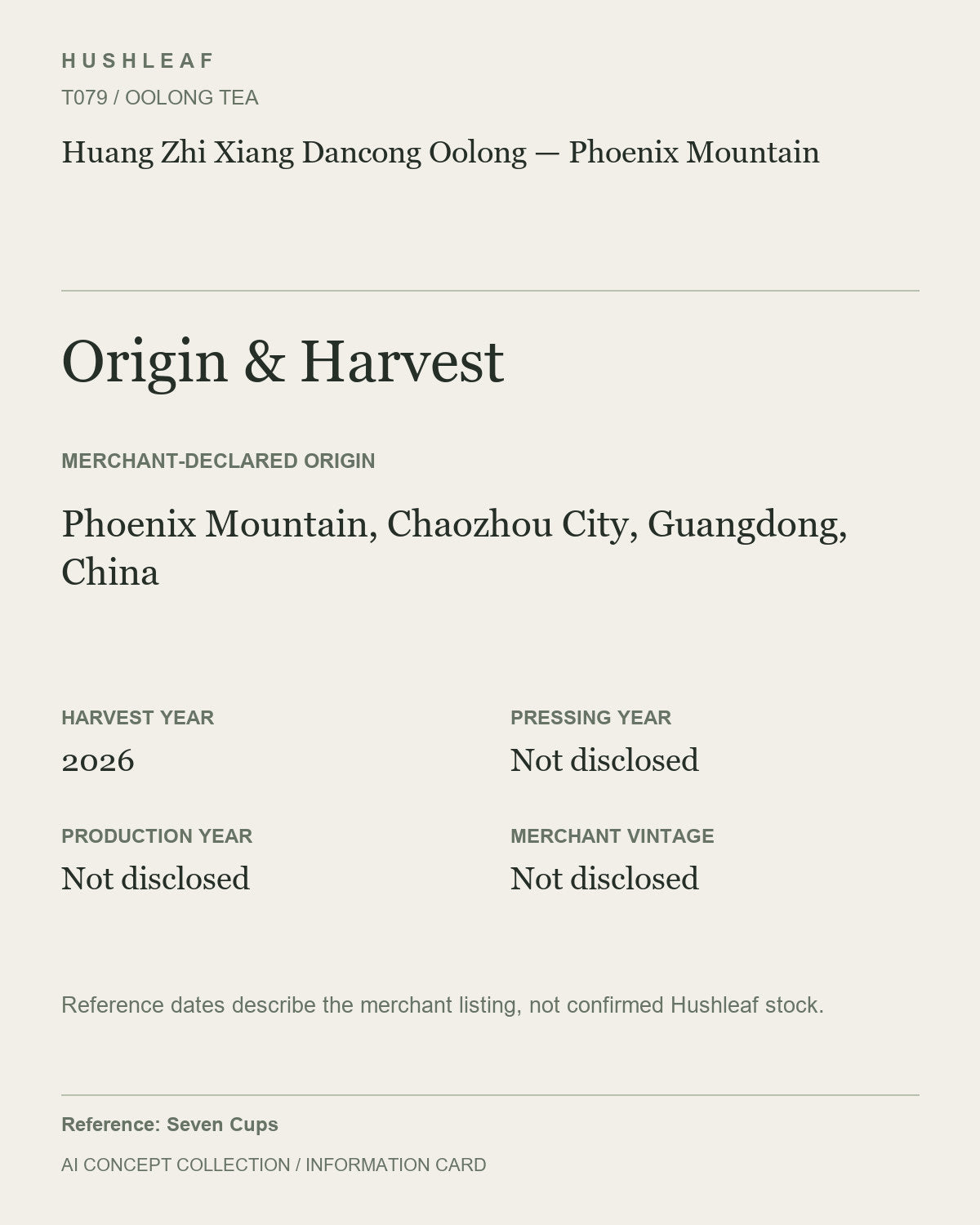 AI concept collection — origin harvest information card — Huang Zhi Xiang Dancong Oolong — Phoenix Mountain